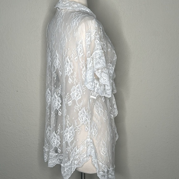 VTG Sabrina Intimates Lace Ruffle Short Robe Ivory One Size - Picture 7 of 16